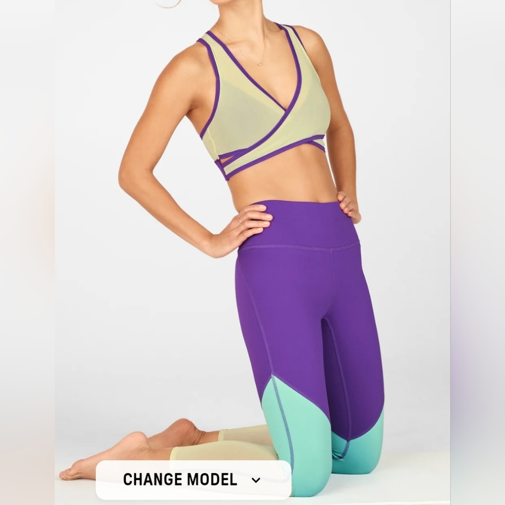 Fabletics Colorblock Leggings - Purple, Mint, Yellow